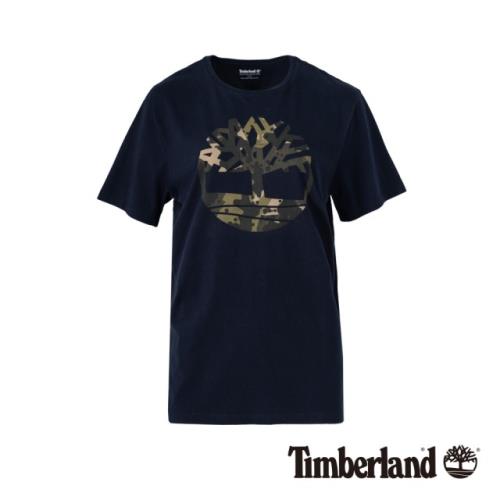 Timberland男款深藍色品牌字母迷彩圓領T-ShirtA1X1GK52