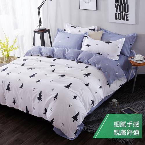 eyah 宜雅 台灣製時尚品味100%超細雲絲絨雙人兩用被床包四件組-雪國森林