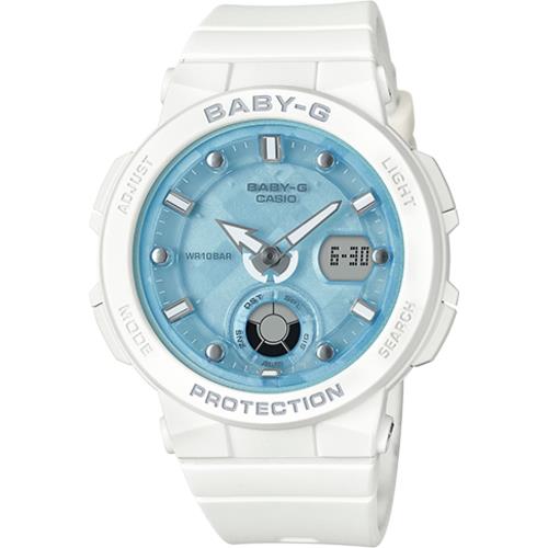 CASIO BABY-G 海水正藍指針數位雙顯女錶-白X水藍(BGA-250-7A1)