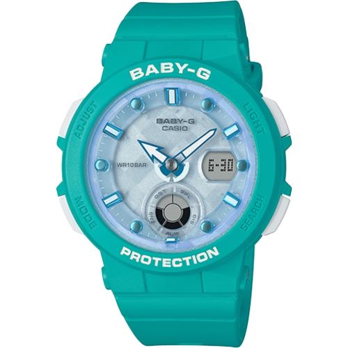 CASIO BABY-G 海水正藍指針數位雙顯女錶-藍綠X水藍(BGA-250-2A)