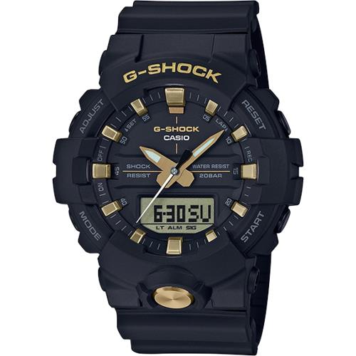 CASIO G-SHOCK 獨立秒針設計指針數位雙顯男錶-黑X金(GA-810B-1A9)