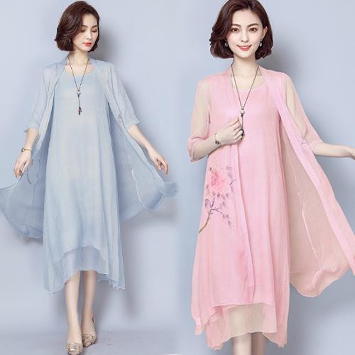 韓國K.W. 曼舞倩影桑蠶絲二件套洋裝外套