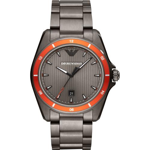EmporioArmani亞曼尼都會時尚手錶-灰x橘圈/44mmAR11178