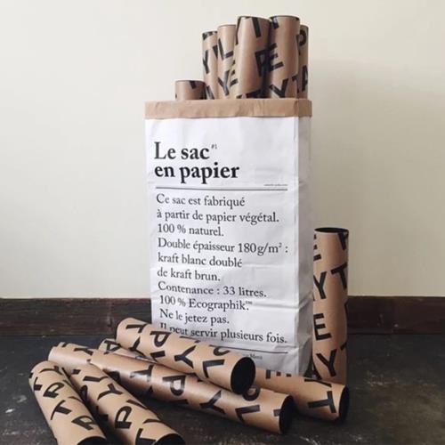收納職人 創意北歐ins風雙層加厚收納裝飾牛皮紙袋(法文)2入/組
