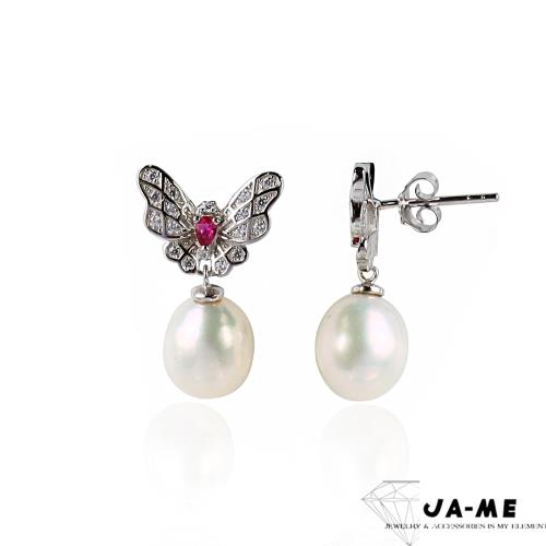 【JA-ME】9mm天然珍珠蝴蝶飛耳環