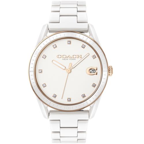 COACH 優雅晶鑽陶瓷腕錶/白/36mm/CO14503263