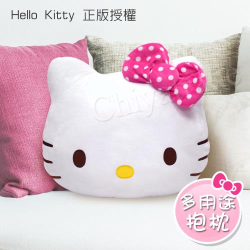 Hello Kitty 凱蒂貓 桃紅色點點蝴蝶結 大抱枕 午安枕 腰靠枕 沙發枕 汽車枕_47x39cm(正版授權)