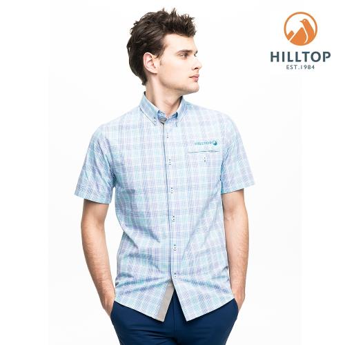 【hilltop山頂鳥】男款吸濕快乾抗UV短袖襯衫S06M66淺藍紫格紋