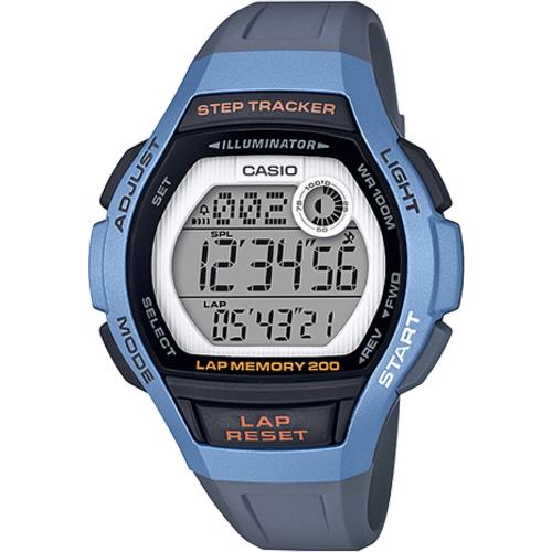 CASIO Step Tracker計步數位女錶-卡其藍X灰黑(LWS-2000H-2A)