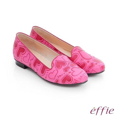 effie 都會舒適 全真皮愛心塗鴉平底鞋- 桃粉紅