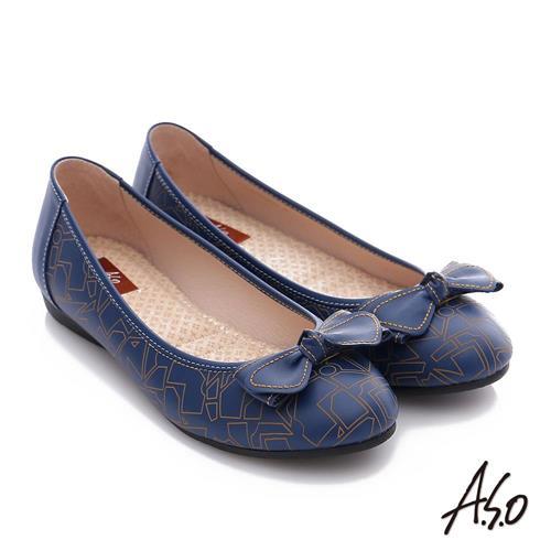 A.S.O 樂福氣墊鞋 全真皮蝴蝶結奈米氣墊鞋- 藍
