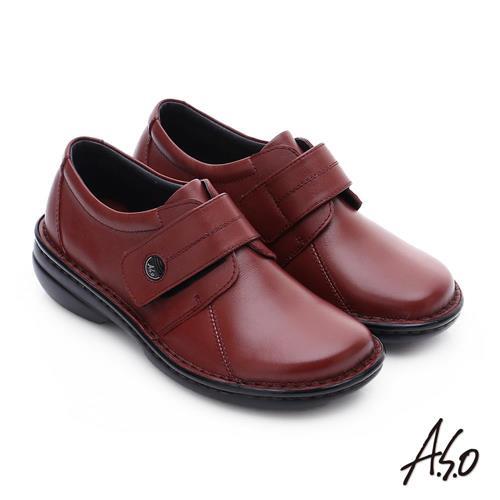 A.S.O 手縫氣墊-3E寬楦 魔鬼氈圓飾扣氣墊鞋- 紅