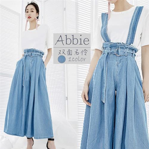 【Abbie】日系新款時尚鬆緊腰頭吊帶寬褲