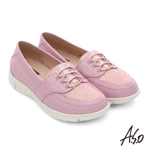 A.S.O 輕旅健步 真皮彈力綁帶寬楦奈米休閒鞋- 粉紅