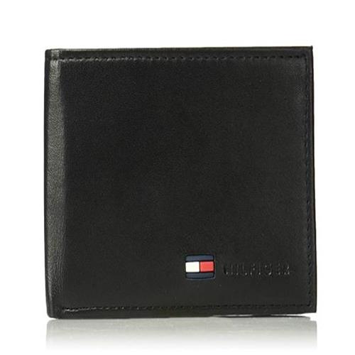 Tommy Hilfiger 男旗標卡層照片夾黑色短夾皮夾