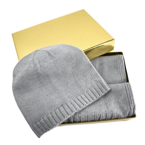 MICHAEL KORS 鉚釘LOGO圍巾/毛線帽禮盒組-灰色