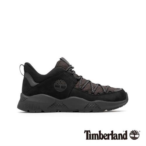 Timberland男款黑色全粒面革網格拼接休閒鞋(A1UZ8015)