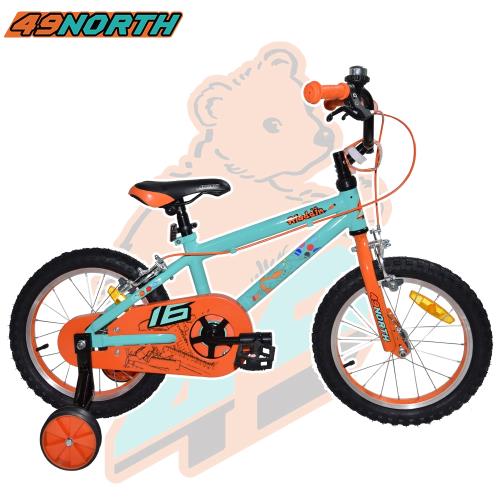 【49NORTH】16吋快速組裝兒童自行車-橘藍色(兒童自行車腳踏車輔助輪)
