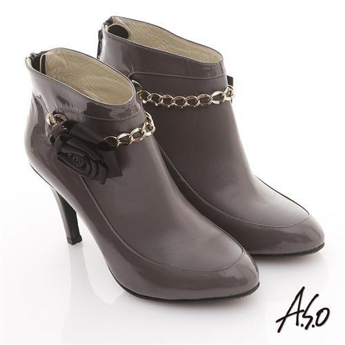 A.S.O 機能美靴 全真皮花朵金鏈奈米踝靴- 灰