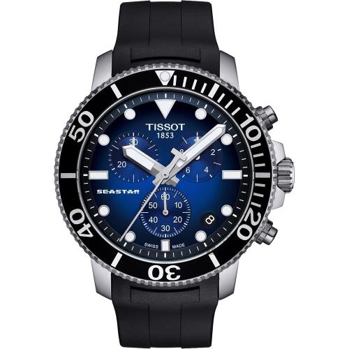 TISSOT天梭Seastar1000海洋之星300米潛水計時錶-藍x黑/45mmT1204171704100