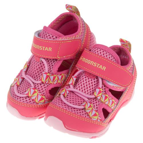 《布布童鞋》Moonstar日本粉色網布透氣寶寶機能運動鞋(13~14.5公分) [ I9C764G ] 
