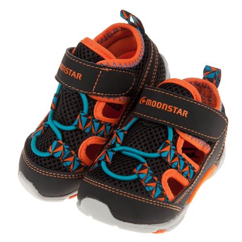 《布布童鞋》Moonstar日本黑色網布透氣寶寶機能運動鞋(13~14.5公分) [ I9E766D ] 