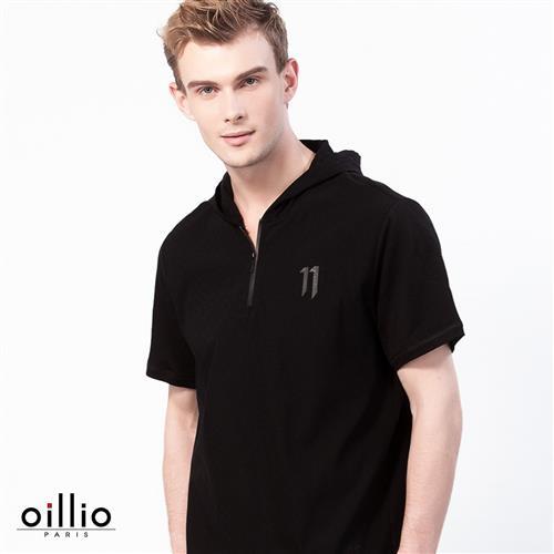 oillio歐洲貴族 男裝 彈性柔軟天絲棉連帽T恤  特色拼接布料 黑色-男款 服飾 男上衣 吸濕 排汗 透氣 不悶熱 細膩手感 輕柔 舒適好穿 