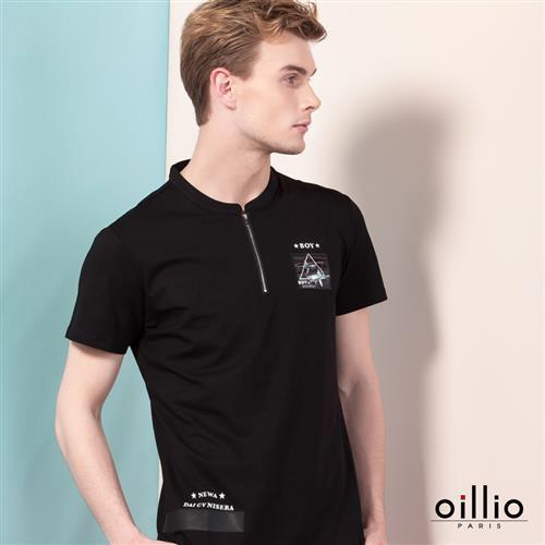 oillio歐洲貴族 男裝 修身小立領 短袖T恤 吸濕透氣天然棉料 黑色-男款 吸濕 排汗 透氣 不悶熱 男上衣 精品男裝 萊卡彈性