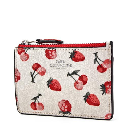 COACH 水果圖案防刮皮革證件鑰匙零錢包-草莓/櫻桃