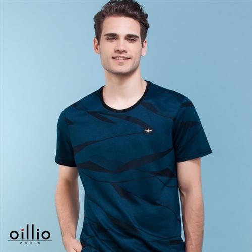 oillio歐洲貴族 男裝 超柔質感天絲棉圓領T恤 特色創意圖紋 藍色-男款 吸濕 排汗 透氣 不悶 絲滑 冰絲 輕量 上衣 服飾 圓領衫 休閒服飾