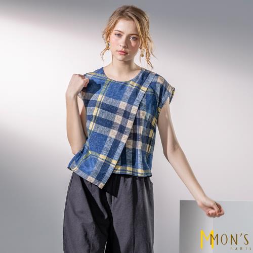 MONS國際專櫃沁涼100%蠶絲格紋上衣