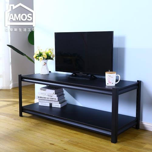 【Amos】黑金剛免螺絲超穩固鐵板雙層角鋼電視櫃/客廳桌