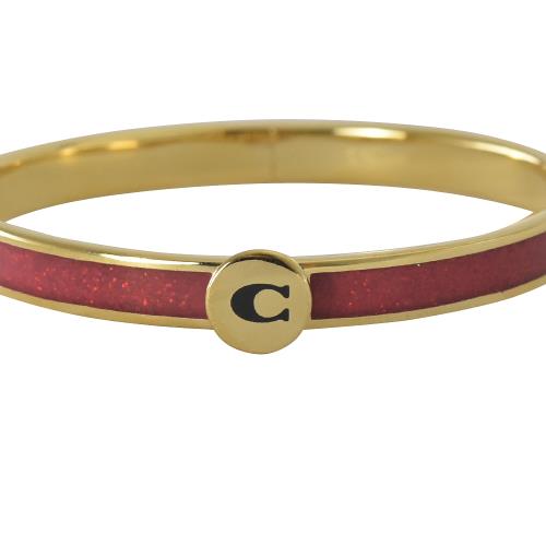 COACH 39599 新款 經典C亮片金邊框飾細版手環.紅