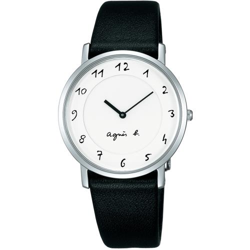 agnes b.法式風情 簡約薄型腕錶(白/33mm) BG4001P1@7N00-0BC0S
