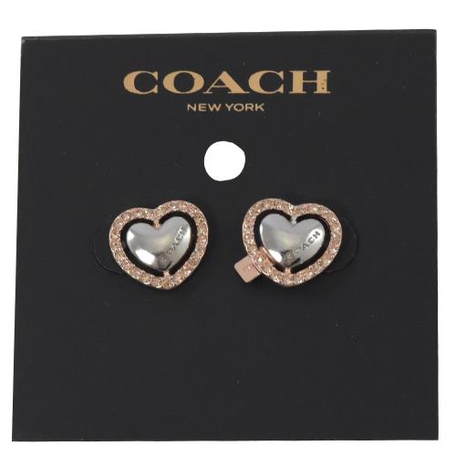 COACH 67147 新款 愛心水鑽鑲嵌造型耳環.玫瑰金/銀