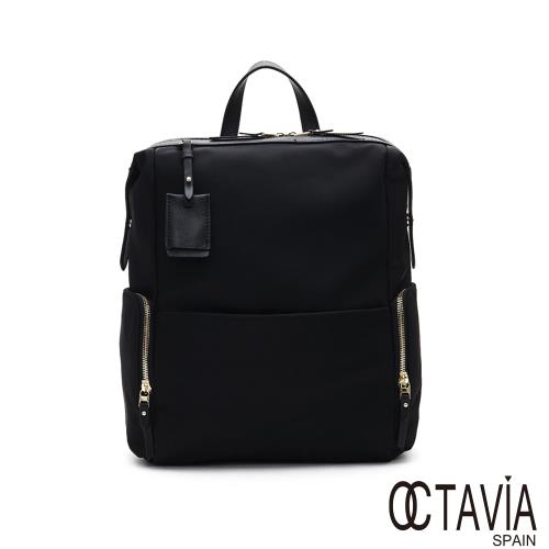 OCTAVIA 8  -  WL絕對質感系列  中性筆電尼龍配皮方型後背包 - 極致黑