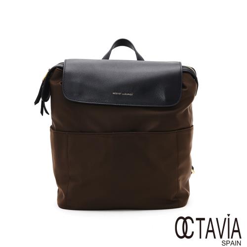 OCTAVIA 8  -  WL絕對質感系列  蓋片式方型尼龍配皮後背包 - 品味咖