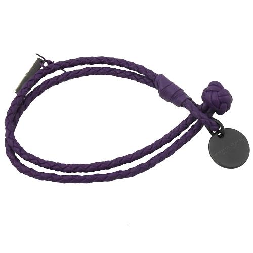 BOTTEGA VENETA 430791 手工編織LOGO吊飾雙圈手環.紫