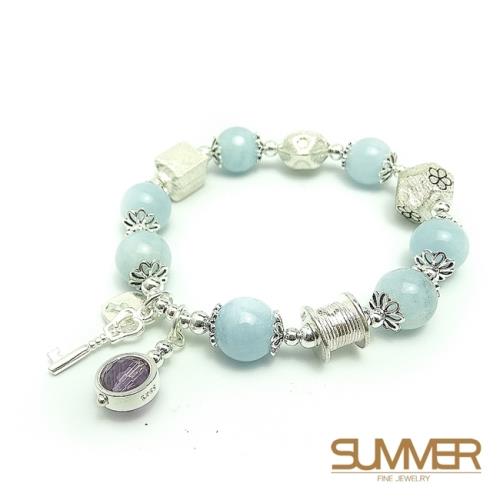 SUMMER寶石 海藍寶紫水晶設計款925銀手鍊(A115)