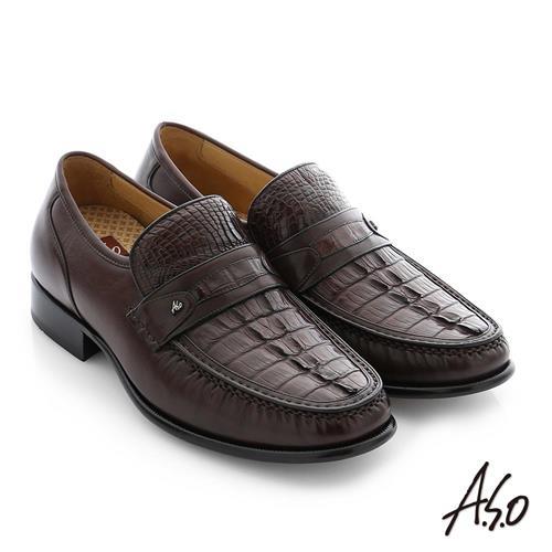A.S.O 極致工藝 鱷魚牛皮手縫紳士鞋 咖啡