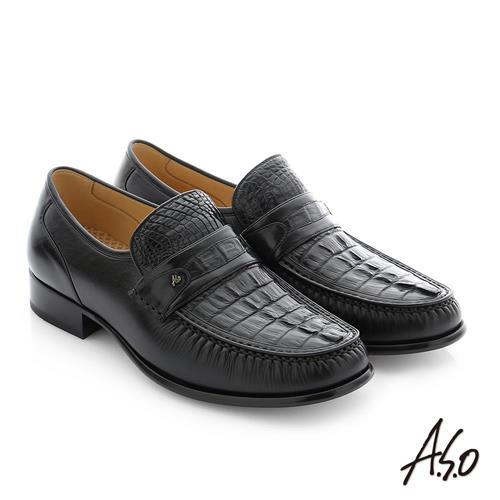 A.S.O 極致工藝 鱷魚牛皮手縫紳士鞋- 黑