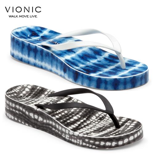 【美國VIONIC法歐尼】健康美體時尚女鞋 BEACHNOOSA巴西拖 水波藍/抽象黑