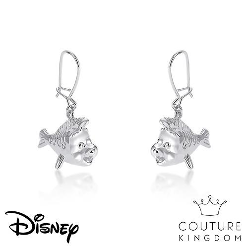 Disney Jewellery - Couture Kingdom 迪士尼小美人魚 小比目魚垂墜鍍14K白金耳環 