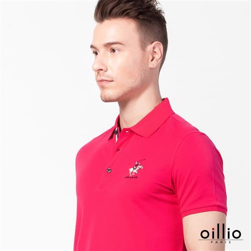 oillio歐洲貴族 男裝 彈性透氣棉質 短袖 POLO衫 素面修身款 桃紅色-男款 上衣 萊卡彈性 彈力佳 吸濕 透氣 不悶熱 亮眼時尚