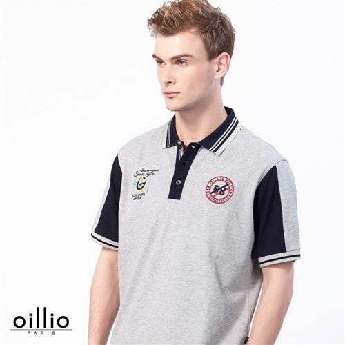 oillio歐洲貴族 男裝 休閒質感透氣 短袖POLO衫 拼接設計 灰色-男款 透氣 吸濕 不悶熱 萊卡彈性 極品好穿 男上衣 彈力佳