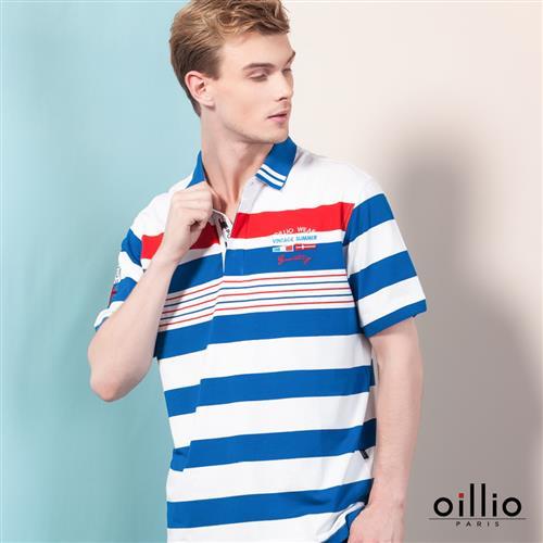 oillio歐洲貴族 男裝 舒適透氣棉POLO衫 休閒條紋款式 藍色-男款 男上衣 不悶熱 吸濕 排汗 休閒服 休閒精品 送禮 必備