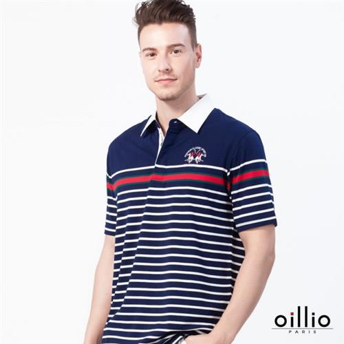 oillio歐洲貴族 男裝 柔軟透氣襯衫領 短袖 POLO衫 彈性天然棉衣料 藍色-男款 透氣 不悶 吸濕 排汗 萊卡纖維 高級服飾 男上衣 