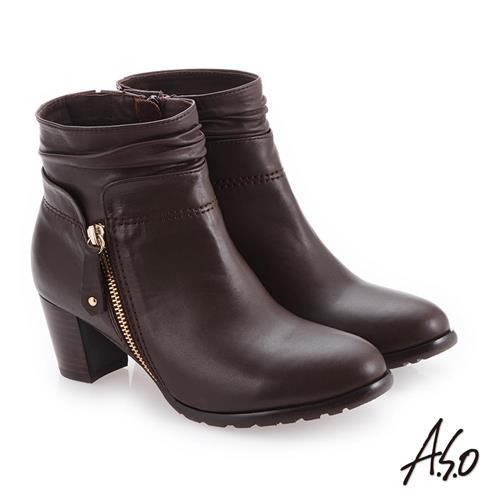 A.S.O 簡約風格 精緻質感真皮短靴-咖啡