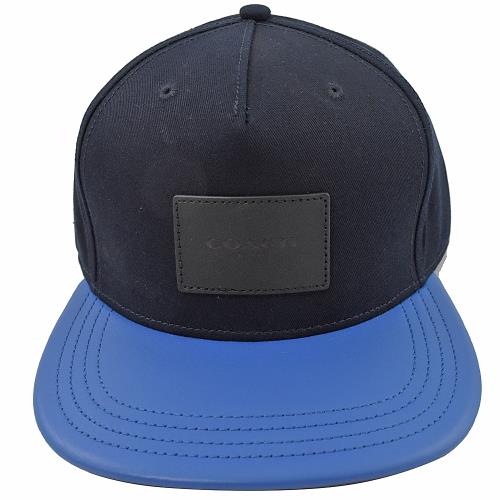 COACH 34718 方塊壓印 LOGO 撞色棉質棒球帽.深藍/藍
