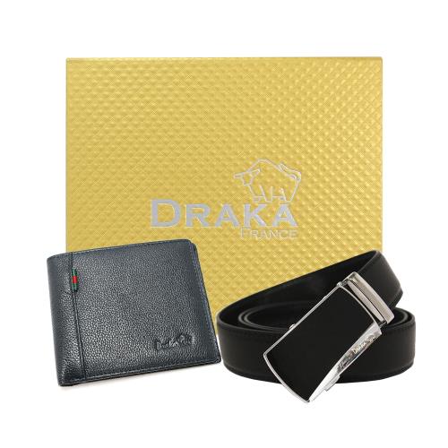 DRAKA 達卡 - 黃金禮盒 真皮皮夾+自動皮帶-7308
